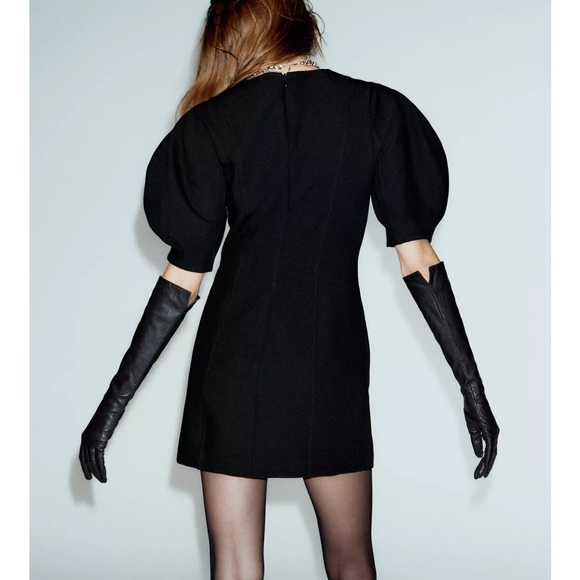 Zara NWT black balloon puff sleeve mini dress - Picture 10 of 14